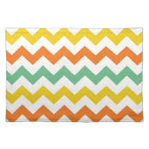 Citrus Lime Green Orange Yellow Chevron Zigzags Placemats