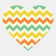 Citrus Lime Green Orange Yellow Chevron Zigzags Heart Sticker
