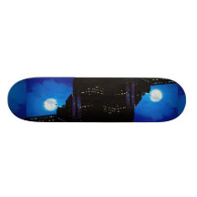 City at night with moon custom skateboard