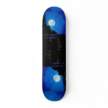 City at night with moon custom skateboard