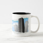 city behind the ripped paper mugs