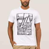 artsprojekt, drawing, ancient, meaning, city, dwelling, buildings, house, architeture, survive, tshirt, patricia, vidour, civilization, history, future, urban, crowded, life, space, home, construction, modern, line, black, white, sources, bridge, summerhouse, offing, Martin Heidegger, glasshouse, by-and-by, gaming house, gambling house, firetrap, gambling hell, gambling den, perennate, live out, Shirt with custom graphic design