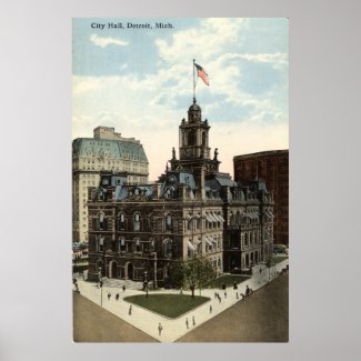 City Hall, Detroit, Michigan 1915 vintage print