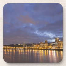 City lights reflected in the Willamette river Beverage Coaster