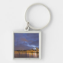 City lights reflected in the Willamette river Keychain
