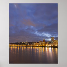 City lights reflected in the Willamette river Print