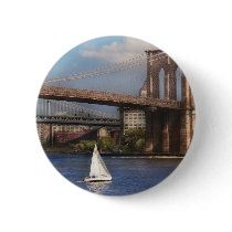 City - NY - Sailing under the Brooklyn Bridge Pinback Button