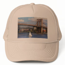 City - NY - Sailing under the Brooklyn Bridge hats by suburbanscenes City - NY - Sailing under the Brooklyn Bridge hats