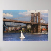 City - NY - Sailing under the Brooklyn Bridge Print