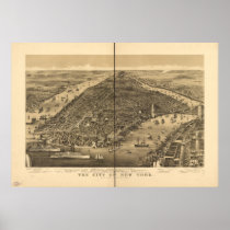 City of  New York 1886 Antique Panoramic Map Print