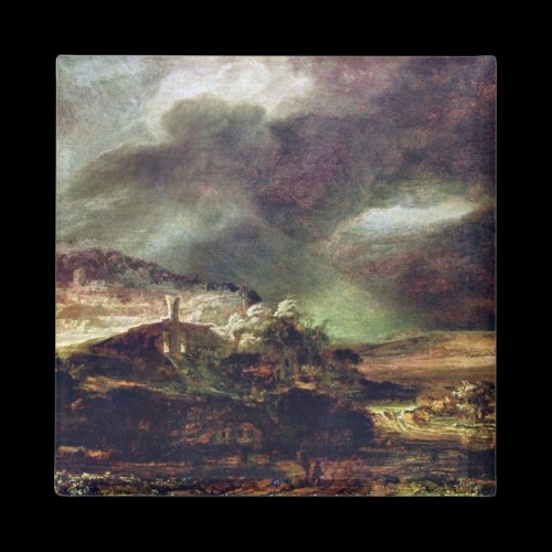 City on a hill in stormy weather by Rembrandt Refrigerator Magnet
