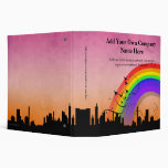 City Skyline with Rainbow and Birds Flying Vinyl Binders
