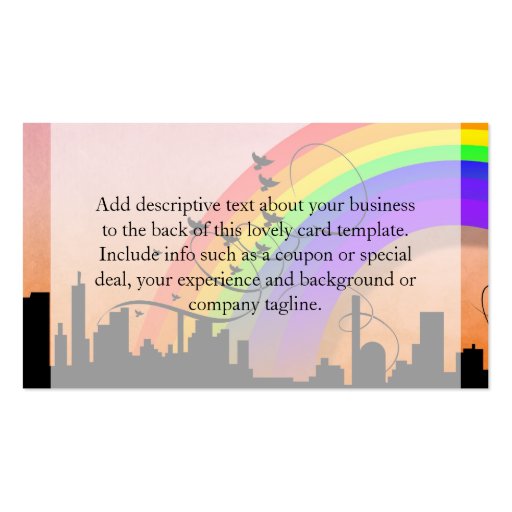 City Skyline with Rainbow and Birds Flying Business Card Template (back side)