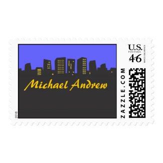 CITYSCAPE Bar Bat Mitzvah Invitation Stamp postage stamp