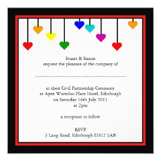 Civil Partnership Rainbow Heart Wedding Invitation