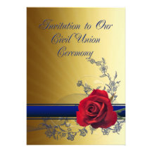 Civil Union invitation with a red rose of love
