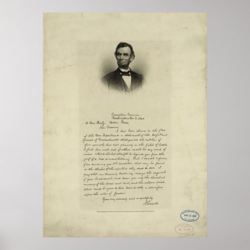 Civil War Letter from Abraham Lincoln to Mrs Bixby print