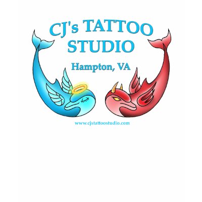 Old School Tattooing Presents Red Devil & Blue Angel Dolphin Tattoo Design
