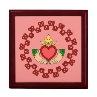 Claddagh and Red Knotwork on Pink Keepsake Box