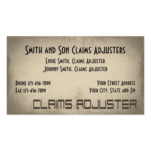 Claims Adjuster Business Card (front side)