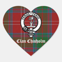 Clan Chisholm Tartan & Crest Badge Heart Stickers