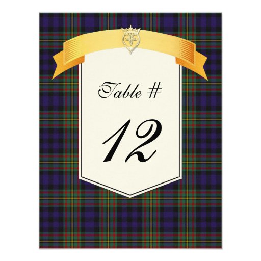 Clan MacLellan Tartan Plaid Wedding Table Number Invites