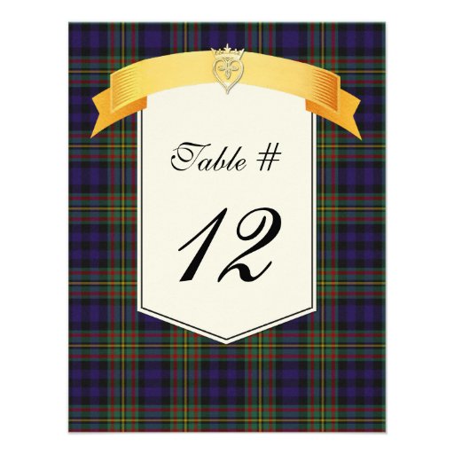 Clan MacLellan Tartan Plaid Wedding Table Number Invites