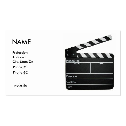 Clapboard, NAME, Profession, Address, City, Sta... Business Card (front side)