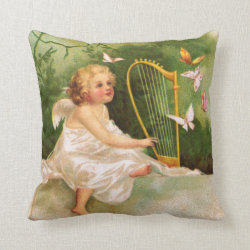 Clapsaddle: Angel Playing Harp Throw Pillows