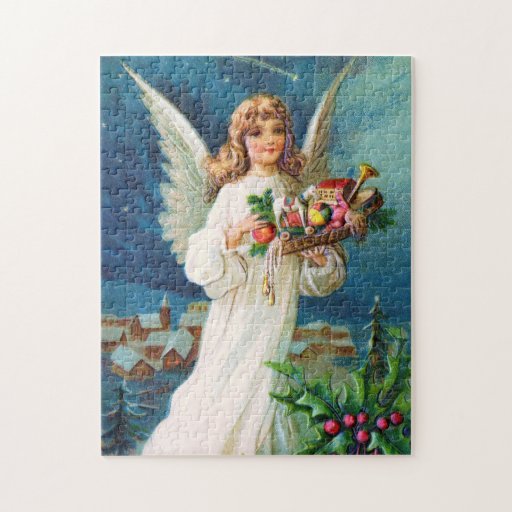 Clapsaddle Christmas Angel with Toys Jigsaw Puzzle Zazzle