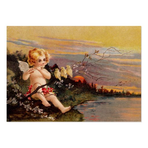 Clapsaddle: Little Cherub with Flute and Birds Business Cards (front side)