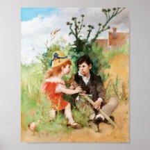 Clare with Boy and Crutch Poster