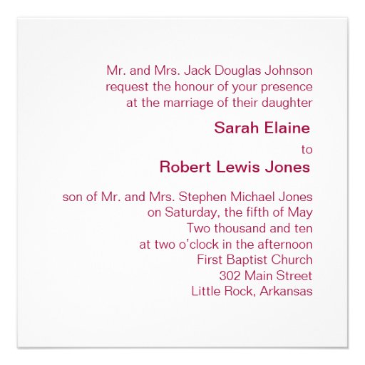 Claret Red & White Minimalist Wedding Invitation