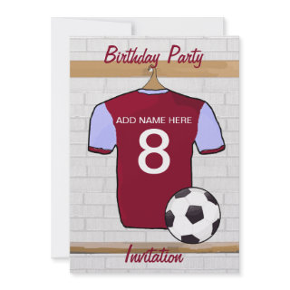 Claret Soccer Jersey Birthday party invitations