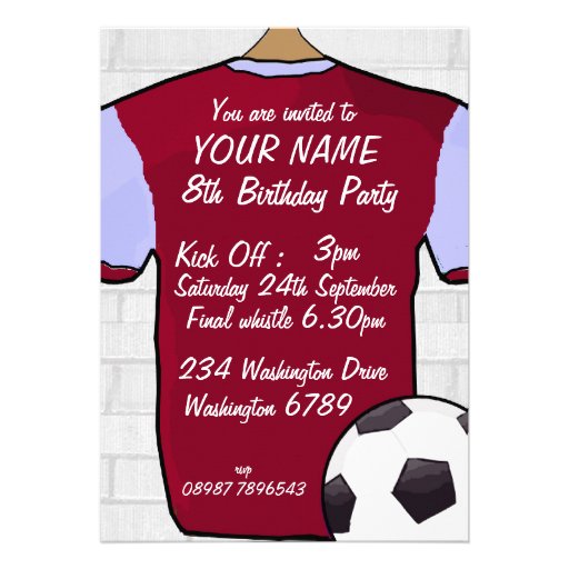 Claret Soccer Jersey Birthday party invitations