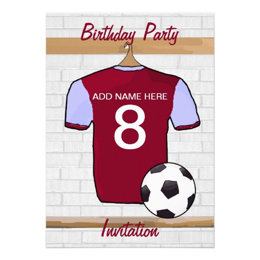 Claret Soccer Jersey Birthday party invitations