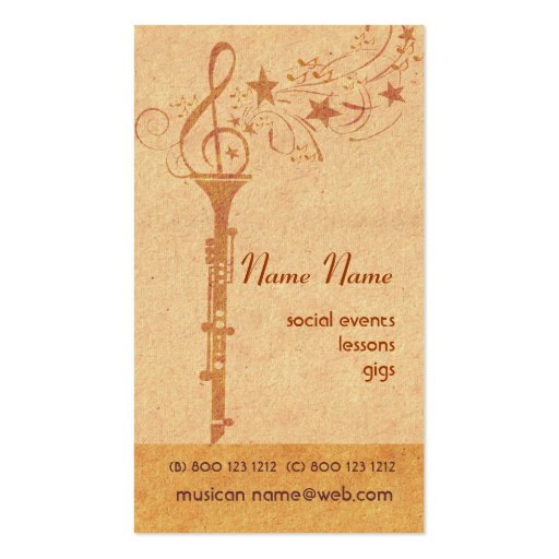 Clarinet Band Business Card Template (front side)