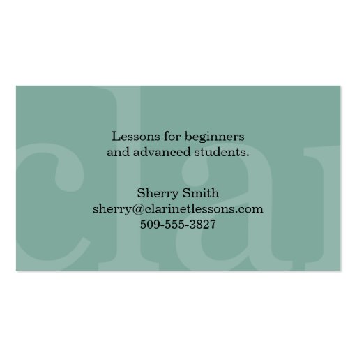 Clarinet Business Card Templates (back side)