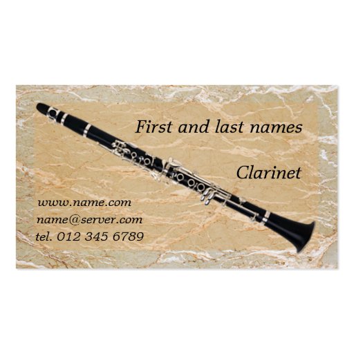 Clarinet on Marble Business Card (front side)