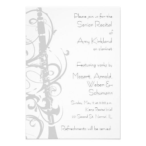 Clarinet Recital Personalized Invitations