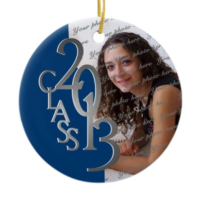 Class 2013 Graduation Photo Blue and Silver Christmas Tree Ornament