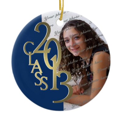 Class 2013 Graduation Photo Gold and Blue Christmas Tree Ornaments