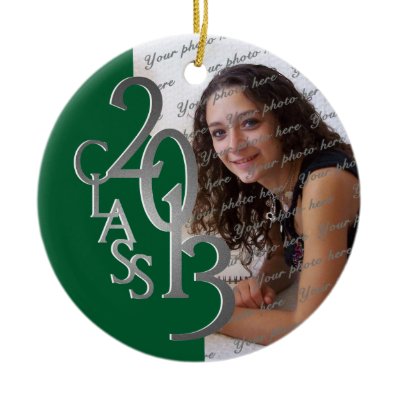 Class 2013 Graduation Photo Green and Silver Christmas Tree Ornament