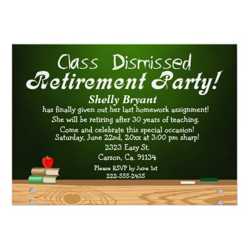 Class Dismissed Green Chalk Teacher Retirement Invites