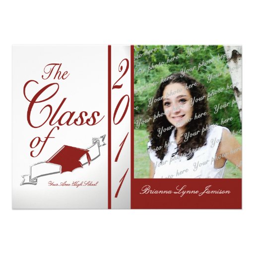 Class Graduation 2011/ Red Personalized Announcements (front side)