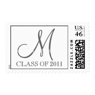 Class of 2011 Grad Black White Monogram Postage stamp