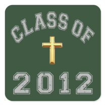 Class Of 2012 Christian Cross - Grey 2 Square Stickers