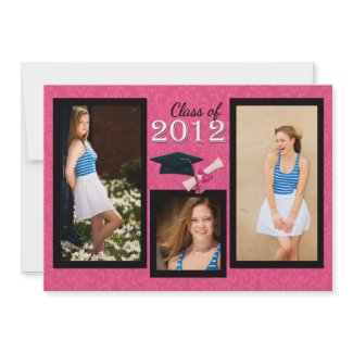 Class of 2012 Pink Damask Graduation Invitation invitation