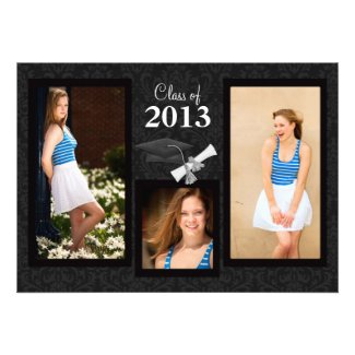 Class of 2013 Black Damask Graduation Invitation