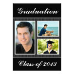 Class of 2013 Black Striped Graduation 3 Photo Invites